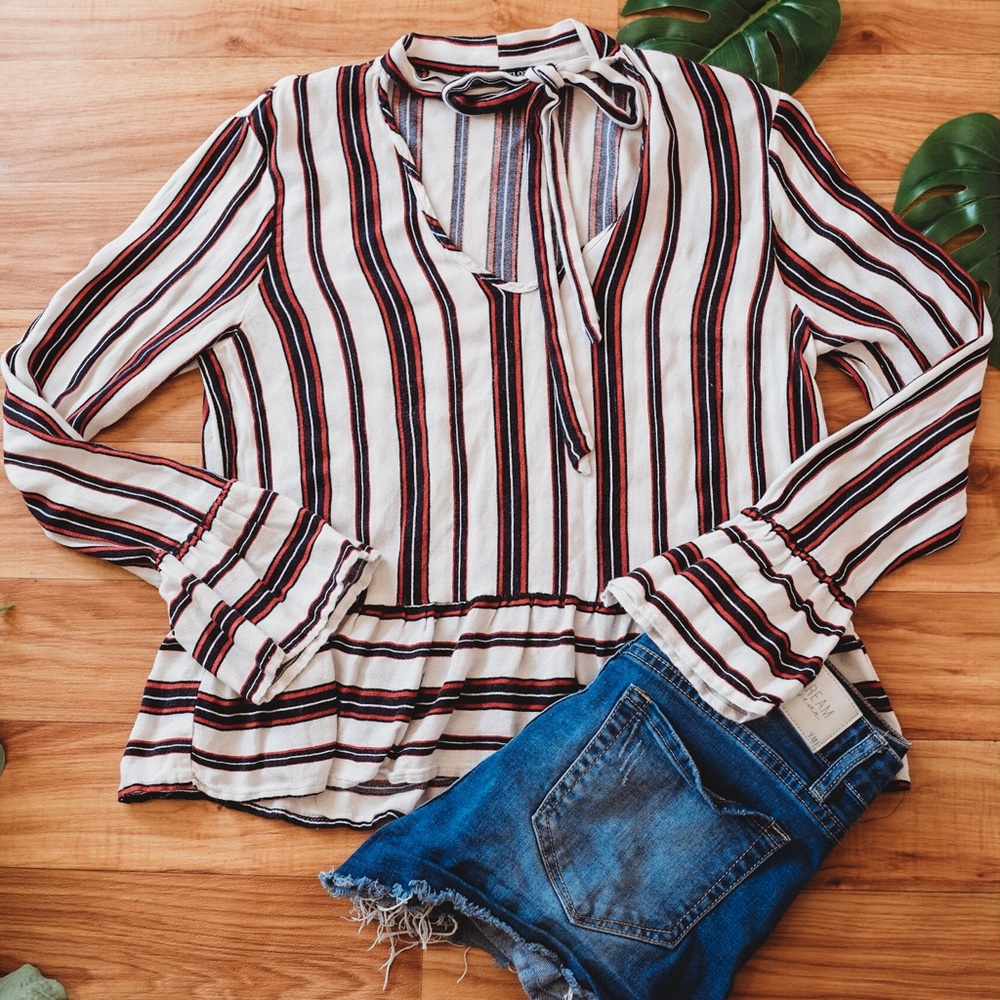 Striped Bell Sleeve Blouse